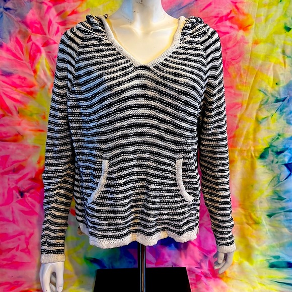 Roxy Slouchy Morning Stripe Sweater Hoodie Size L Navy & White - Picture 2 of 8